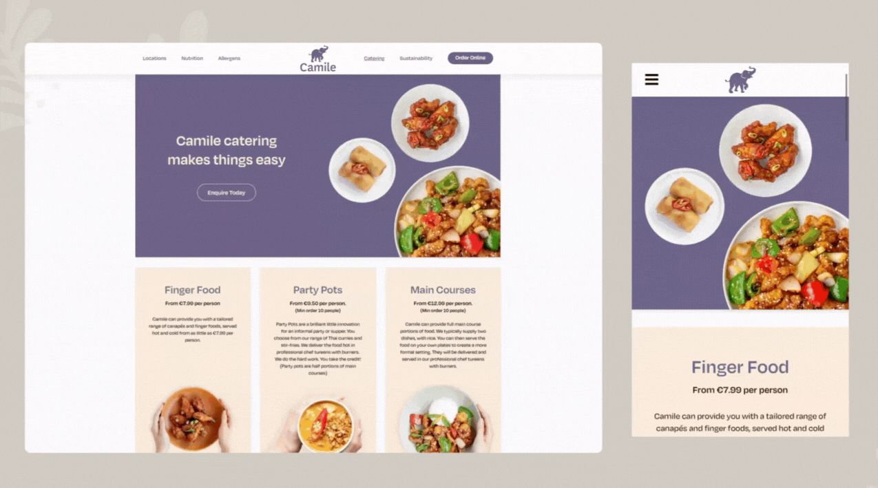 Catering landing page design